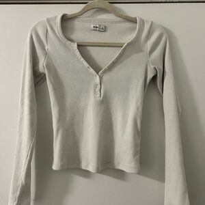 Hollister Cream Long Sleeve Henley Top